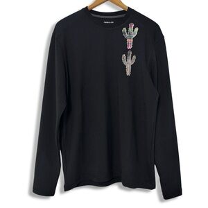 Bass & Co Cactus Graphic Tee Long Sleeve Ribbed Lining Crewneck Black